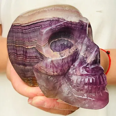 1595g Natural Colorfully Fluorite Quartz Crystal Skull Hand Carved Healing E20 • $0.64