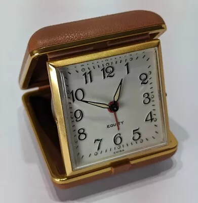 Vintage EQUITY Travel Alarm Clock Fold Up Style In Case - Works • $19.99