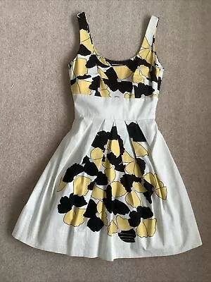 Warehouse Stunning White & Yellow/ Black Flower Tie Waist Dress Size 6 Ex Con • £9.99