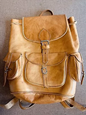 Vintage Leather Backpack Genuine Rucksack-  Travel Shoulder Study Bag • $48.75