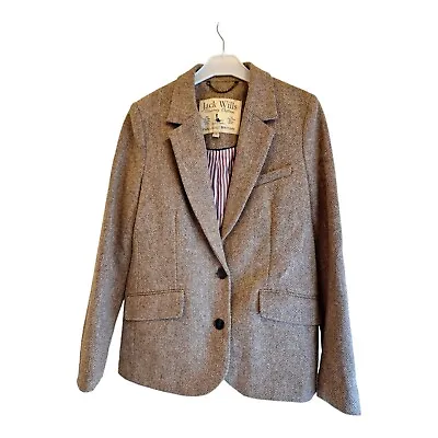 Jack Wills Blazer Size 8 Lambswool Herringbone Jacket Wool Beige Pink Lining.... • £22.50