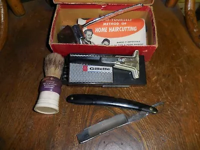 Vintage 4 PCE. Lot~BarberShop Shaving Accessories Razors/Brush No Res. BIN • $47.77