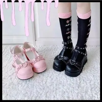 Women's Lolita Cosplay Shoes Wedge Heel Mary Janes Platform Ankle T-Strap Shoes • £22.67
