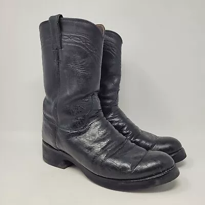 Justin Boots Mens 9.5D Black Leather Roper Western 47196 • $40