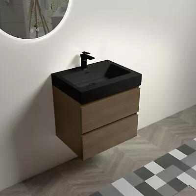 24 Dark Oak Bathroom Vanity W/Black SinkWall Mounted Bathroom Vanity For Modern • $475.74