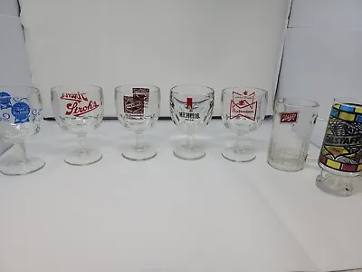 Lot Of 7 Vintage Beer Glasses Variety  Of Sizes & Logos  • $29.98