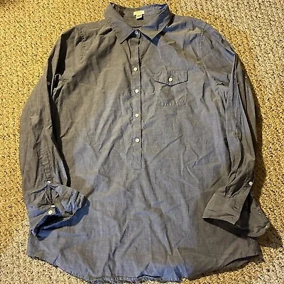 J Crew Womens XL Blue Chambray 1/2 Button Long Sleeve Popover Shirt Cotton • $14.99