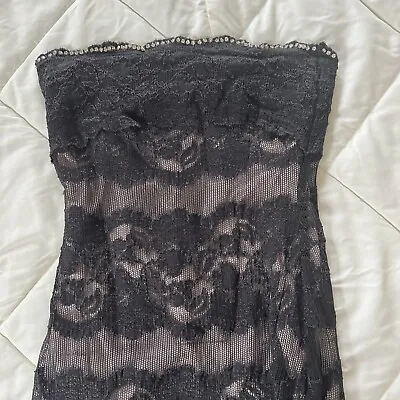 Vintage Black Lace Long Tube Strapless Maxi Dress In Split Thigh Slits X-Small • $39