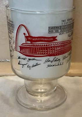 Vtg 1967 St Louis Cardinals World Champions Souvenir Glass Mug Cup Facts/sigs • $28