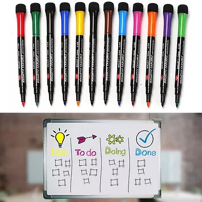 12 Colors Magnetic Dry Erase Markers Pen Whiteboard Fine Tip For Fridge Boards • $10.43