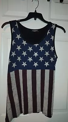 VANILLA SUGAR Women's Size M Black Sleeveless Scoop Neck Flag Tank Top Bling • $8.99