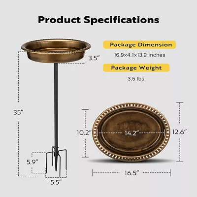 Polyresin Bird Bath Bowl With Metal Stake 29'' Height Birdfeeder 1.3/1.4 Gallons • $19.99