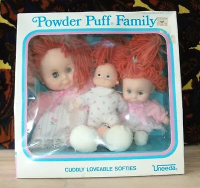 NRFB Vintage Uneeda Powder Puff Family Yarn Hair Dolls C.1984 #71245  • $39.95