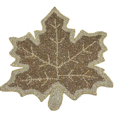 X4 Nicole Miller Fall Leaf Beaded Placemat Set Gold Silver Bronze Thanksgiving • $118.74