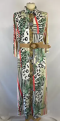 £11.99 • Buy K DESIGN Ladies Maxi Shirt Dress Multicolored Tropical Print Size XL Belted RW1