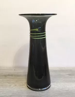 Dartington Crystal Tall Grey & Green Ribbon Trail Art Glass Vase Signed • £49.99