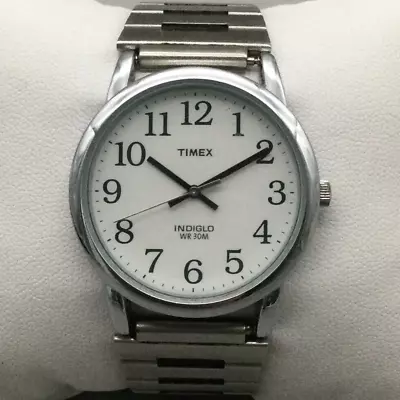 Vtg Timex Easy Reader Watch Men 35mm Indiglo Silver Tone Stretch New Battery S11 • $22.49