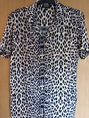 Boohoo Mens Unisex Leopard Print Short Sleeve Shirt Size Small Polyester Vgc  • £12.99