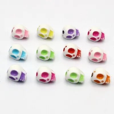 100 White With Mixed Color Acrylic Halloween Gothic Skull Beads 10mm Steam Punk • $3.32