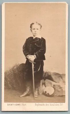 CDV Little Boy With The Sword & Velvet Suit Old Photo 1872 Saint Edme Paris • $13.36