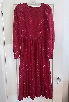 Vintage Laura Ashley Corduroy Red Dress 70’s 80’s Style US 8 But Fits XS Or Sz 0 • £37.58