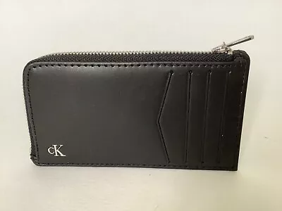 New Men’s Calvin Klein Smooth Black Leather Zipped Coin Card Case • £35