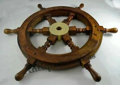£32.40 • Buy 18  Nautical Wooden Ship Steering Wheel Pirate Décor Handmade Vintage Wall Boat