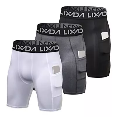  Men's Compression Shorts Pants 3Packs Performance Small A-black&grey&white • $40.01