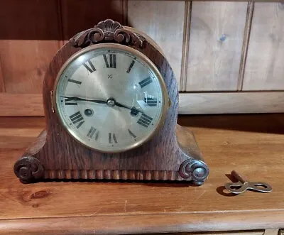 Antique 8 Day Oak Mantle Clock Hamburg American Clock Company HAC 1920's Key • £250