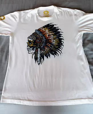 Wash With Soul Chief T-Shirt White Size Lg Skeleton Indian Head • $14.99