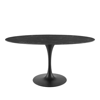 Modway Lippa 60  Marble Oval Dining Table Black Black -EEI-4881-BLK-BLK • $959.99