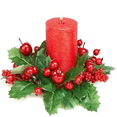Candle Ring With Green Holly And Red Berries - Christmas Table Decoration • £9.99