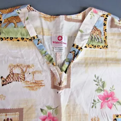 Safari Giraffe Zebra Nurse Scrub Shirt Womens Size L Veterinarian Large Uniform • $8.41
