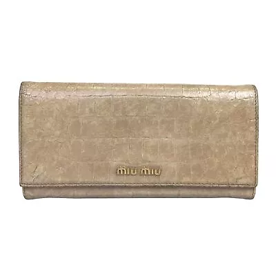 MIUMIU Wallet Long Wallet Logo Leather Brown 197 Authentic • $10.50