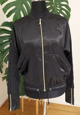 $40 • Buy ADIDAS Wet Look Full Zip Bomber JACKET Jumper Pockets 12 Like New 