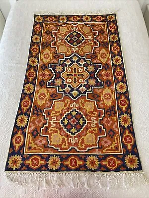 Kilim Embroidered Runner Rug Middle Eastern Turkish Rayon 150 Cm X 85 Cm • $299