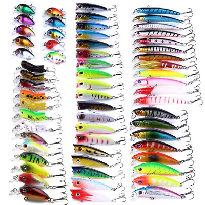 62pcs/Lot Mixed Fishing Lures Locust Minnow Hard Bait Crankbait Bass Tackle Kit • $33.99