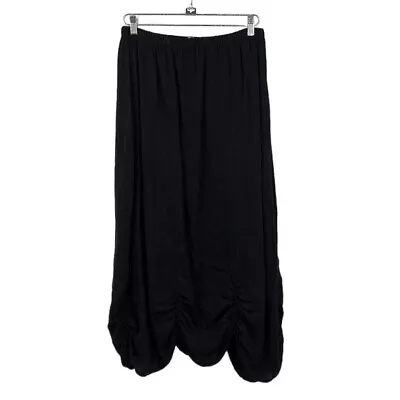 Bodil Midi Maxi Skirt Women Medium Black 100% Linen Lagenlook Ruched Hem Vintage • $74.39