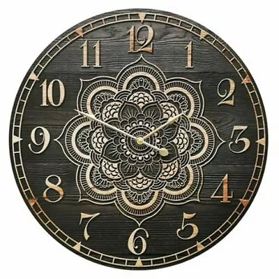 $48.99 • Buy Large Mandala Print Wall Clock Wood MDF Hanging Art Home Kitchen Office 58 Cm