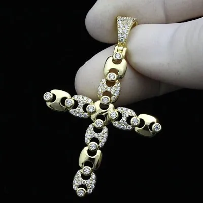 1 CTW Moissanite Round Cut Link Cross Pendant 14K Yellow Gold Plated 18  Chain • $153.30