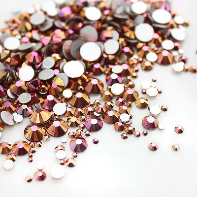 Rose Gold Non Hotfix Rhinestones FlatBack Glass Gem Glitter Nail Art Accessories • £3.35