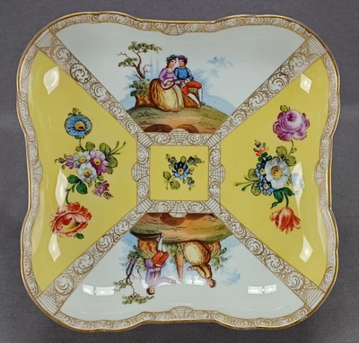 £235.62 • Buy Helena Wolfsohn Dresden Hand Painted Watteau Scene Yellow Gold Shallow Bowl 