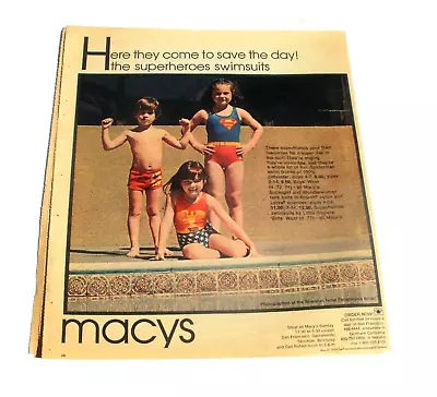 1979 MACYS Superheroes Kids Bathing Suits Ad W Superwoman Wonder Woman • $4.99