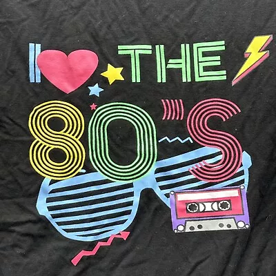 I LOVE THE 80's WOMENS SHIRT NEON CASSETTE LOOSE SCOOP NECK BLACK MEDIUM • $6.20