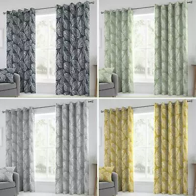 £5.95 • Buy Palm Leaf Eyelet Curtains Matteo Tropical Ready Made Lined Ring Top Curtain Pair
