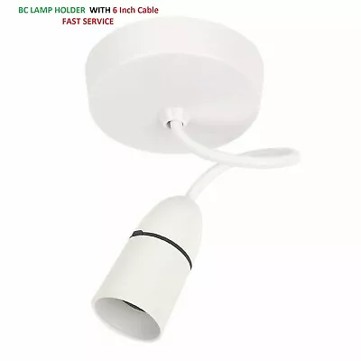 £5.65 • Buy NEW Pendant Light Fitting Set White Ceiling Rose BC Lamp Holder With 6inch Cable