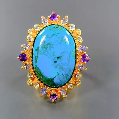 Handmade Jewelry 38 Ct+ Turquoise Ring 925 Sterling Silver Size 8 /R340268 • £60.74