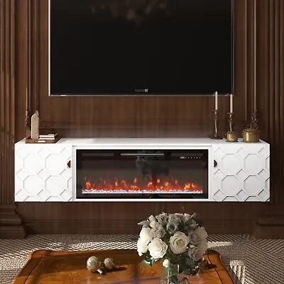 Clihome 67in Floating TV Stand With 36  Electric Fireplace Wall Mount TV Console • $384.99