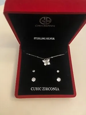 Stunning Giani Bernini Sterling Silver CZ Necklace & 2 Pr Stud Earrings Set NIB • $14.99