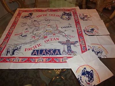 ALASKA Souvenir Tablecloth Map & 4 Matching Cloth Napkins Cute! • $21.95